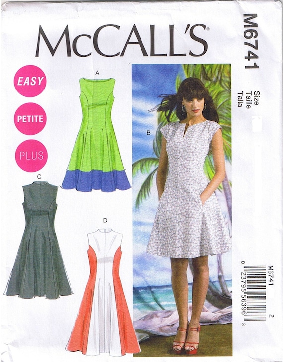 Easy to Sew Dress Color Block Fit Flared Sleeveless or Cap Sleeve Princess  Seams Mccalls 6741 Sewing Pattern Plus Womens Sz 18W 20W 22W 24W - Etsy