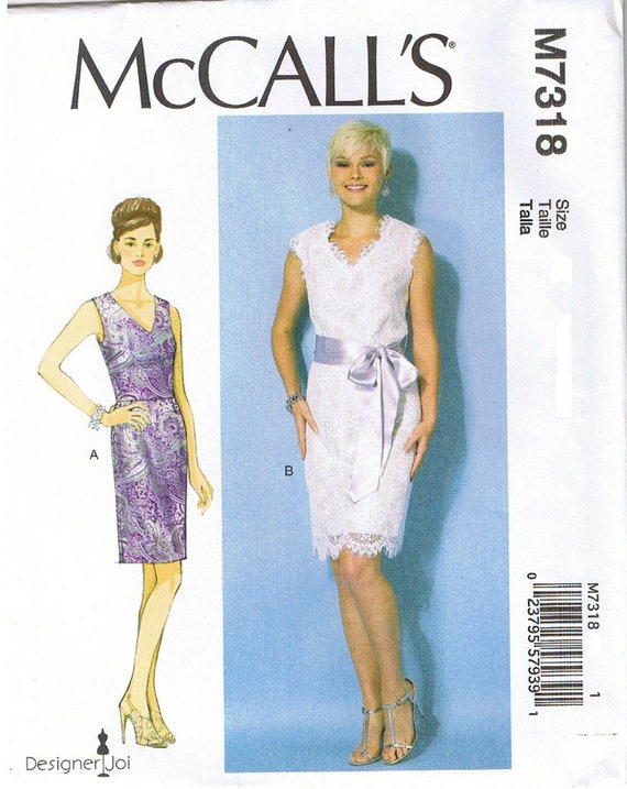 Sleeveless V-neck Dress Ribbon Belt Easy to Sew Designer Joi Mccalls 7318  Sewing Pattern Evening Cocktail Party 6 8 10 12 14 16 18 20 22 - Etsy