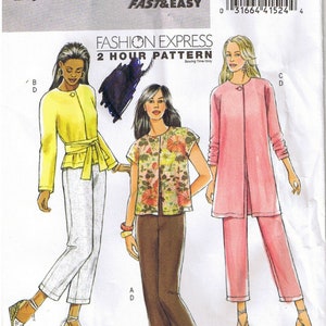 Facile da cucire 2 ore Guardaroba Loose Fit Jacket Sash Cropped Pull On Elastic Waist Pants Butterick 5000 Sewing Pattern XS S M 4 6 8 10 12 14