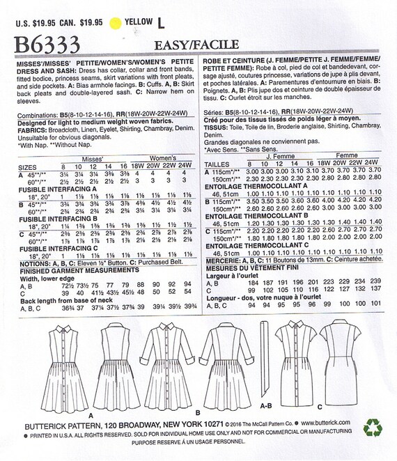 US Standard Size 14-30 Sewing Pattern Princess seam Button Down Dress
