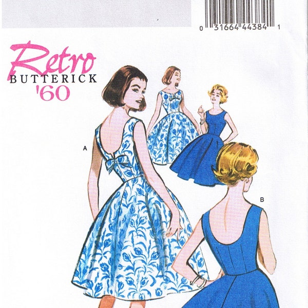 Easy Sew Vtg 60s Retro Dress Full Flared Rockabilly Skirt Bow Scoop Back Sleeveless Butterick 5748 Sewing Pattern 6 8 10 12 14 16 18 20 22