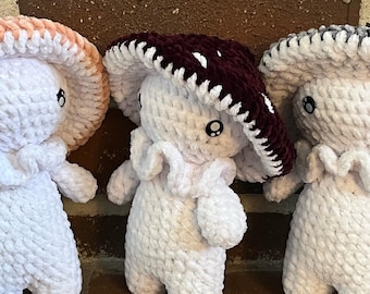 Crochet Velvet Mushroom Baby, Amigurumi, stuffie, plush, cottage core