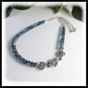 2116 Crystal Necklace with Montana Blend Swarovski crystals, long necklace, Blue crystal necklace, blue jewelry, unique long necklaces,