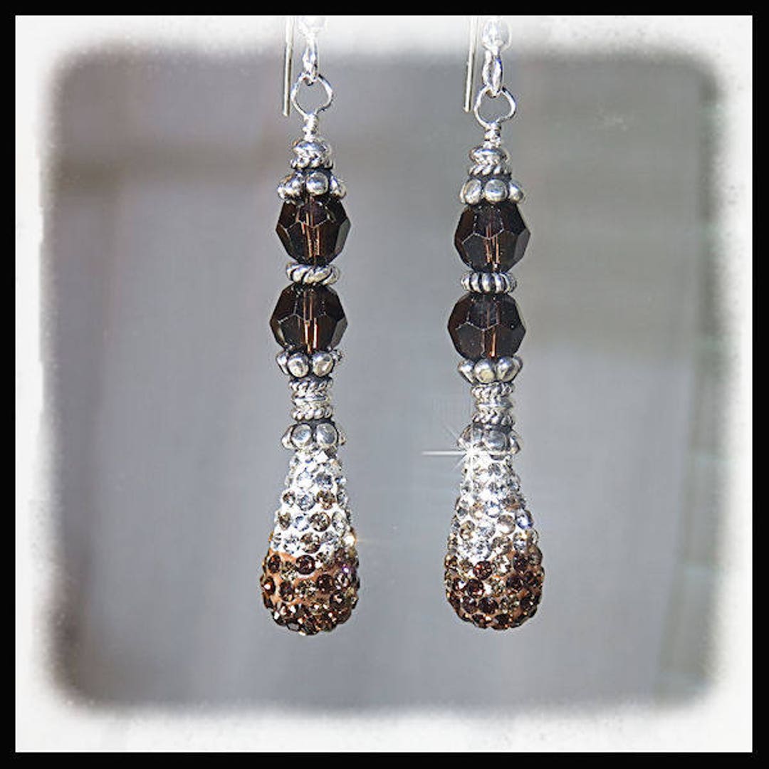 2114 Brown Crystal Earrings, Brown Earrings, Teardrop Earrings, Bling Earrings, Gifts for Her