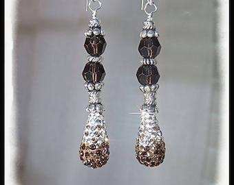 2114 Brown crystal earrings, Brown earrings, teardrop earrings, bling earrings, gifts for her, crystal earrings