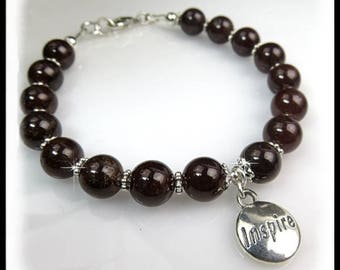 2207, January birthstone bracelet, Garnet bracelet, Garnet jewelry, Garnet birthstone, Hessonite Garnet, Inspire charm, charm bracelets