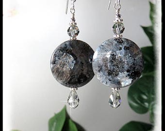 1567 Black Labradorite gray gemstone earrings, Chunky earrings, gray earrings, gray jewelry, beaded earrings