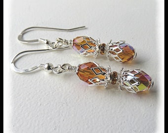 2493E Topaz birthstone earrings, November birthstones, November birthday, Topaz crystals, handmade earrings, crystal earrings
