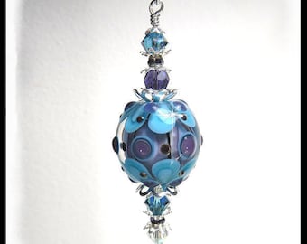 2358, Purple and turquoise lotus  necklace, artisan lampwork necklace, purple jewelry, turquoise jewelry, lampwork jewelry,