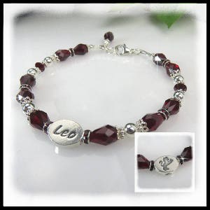 2090 July birthstone crystal bracelet Leo slide charm, Deep Red crystals, Leo Birthstone Bracelet, Birthstone Jewelry, Crystal Bracelets
