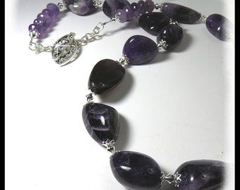 1904N, Amethyst necklace, amethyst nuggets necklace, amethyst jewelry, purple jewelry, birthstone jewelry, birthstone necklace