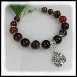 2178B, Orange Agate charm bracelet, Mom Charm Bracelet, Orange bracelets, Brown bracelets, Orange gemstones, Mom Charms, Stackable bracelets