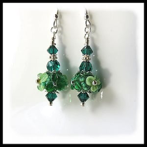 LR441 Green floral earrings, artisan lampwork earrings, 441, green earrings, green jewelry, gifts for her, gifts for mom, Flower jewelry
