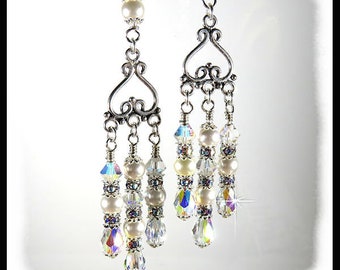 2338 Crystal earrings, Wedding earring, Wedding jewelry, Crystal chandelier earrings, Beaded Earrings, Beaded jewelry, Fancy earrings