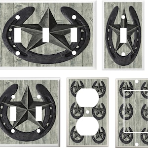 Rustic Barn Star Horseshoe Black  Light Switch Cover Plate or Outlet   Home Decor Not real wood