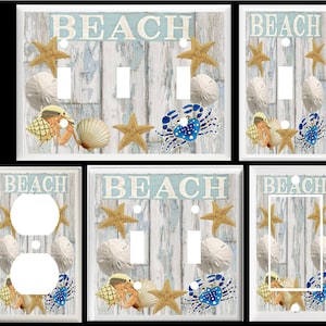 BEACH SEASHELLS Weathered Beach Wood Blue Crab   Light Switch Cover Plate  Home Decor