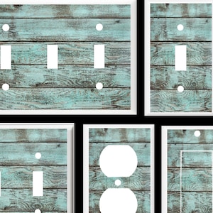 Blue Weathered Barn Board   Country Rustic  Light Switch Cover Plate or Outlet  Home Décor   You pick plate size Not real wood