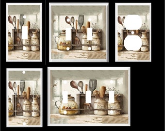 RUSTIC COUTRY FARMHOUSE #12 Utensils Jars Self Light Switch Cover Plate or Outlet   Home   Decor