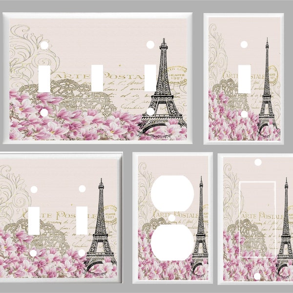 EIFFEL TOWER PARIS Pink Floral Design 10  Light Switch Cover plate  Home Decor