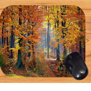 FALL LEAVES FOREST Colorful   Computer  Mouse Pad  or Hot Pad  7 x 9  Fabric Top Rubber Backed
