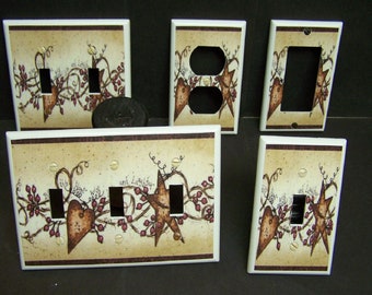 Star and Heart Earth Tones   Light Switch Cover Plate or Outlet   Home Decor  You pick plate size