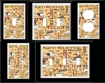 COFFEE TYPES WORDS Cups #5 Ice Coffee Latte Mocha Light Switch Cover Plate or Outlet   Home Decor