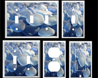 Blue Beach Sea Glass  Light Switch Cover Plate or Outlet   Home Decor   You pick plate size