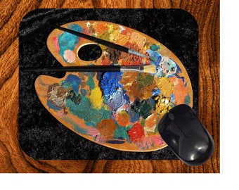 ARTIST PALETTE IMAGE   Computer  Mouse Pad  or Hot Pad  7 x 9  Fabric Top Rubber Backed Office Home Decor Great gift for any artist