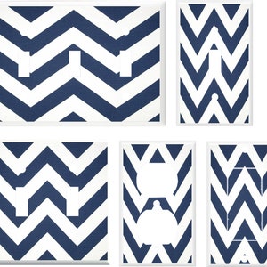 Chevron  Navy Blue  White Design 1 Light Switch Cover Plate or Outlet   Home Decor