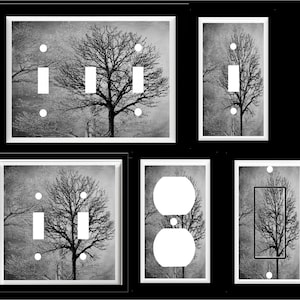 TREES FOREST Gray Black Tones Light Switch Cover Plate or Outlet Home Decor