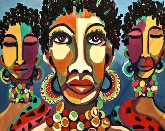 AFRICAN LADIES WOMEN Bright  Mouse Pad  or Hot Pad  7 x 9  Fabric Top Rubber Backed