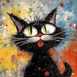 ABSTRACT BLACK CAT Great Gift Idea Computer Mousepad or Hot Pad 7 x 9 Fabric Top Rubber Backed