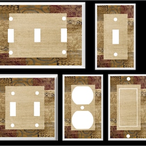Floral Block Tan Earth Tones Modern Home Decor  Light Switch Cover Plate or Outlet