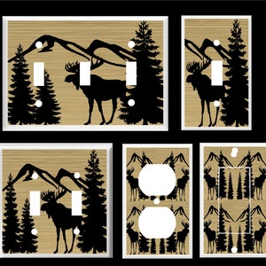 RUSTIC  MOOSE SILHOUETTE Pine Tree Mountain  Wildlife  Home Decor   You pick plate size