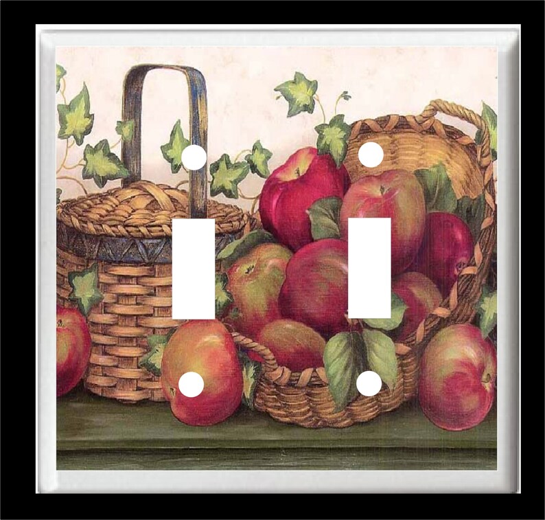 APPLE BASKET #1 Country Kitchen Fruit Light Switch Cover Plate or Outlet Home Decor LIGHT DOUBLE P2