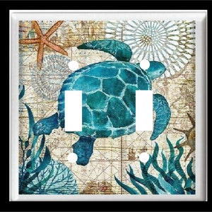 May include: A light blue and green watercolor painting of a sea turtle swimming in the ocean. The turtle is surrounded by seaweed and coral. The background is a vintage map with nautical details.