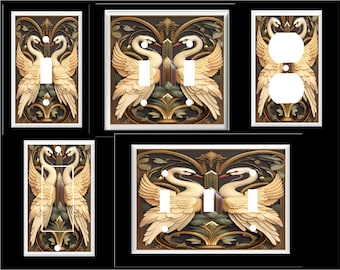 ART DECO SWANS Light Switch Cover Plate or Outlet   Home Decor