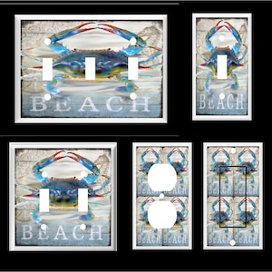 BLUE CRAB BEACH Sea Shell Nautical  #2  Light Switch Cover Plate or Outlet   Home   Decor