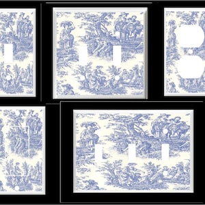 BLUE TOILE PATTERN Light Switch Cover Plate or Outlet   Home   Decor