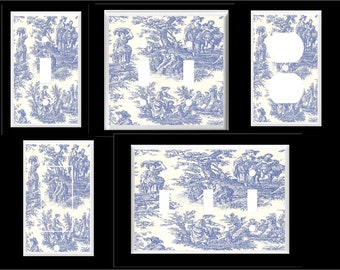 BLUE TOILE PATTERN Light Switch Cover Plate or Outlet   Home   Decor