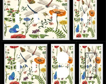 BOTANICAL DRAGONFLY  BUTTERFLY Floral Light Switch Cover Plate or Outlet   Home  Decor