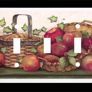 APPLE BASKET #1 Country Kitchen Fruit Light Switch Cover Plate or Outlet Home Decor TRIPLE LIGHT P5