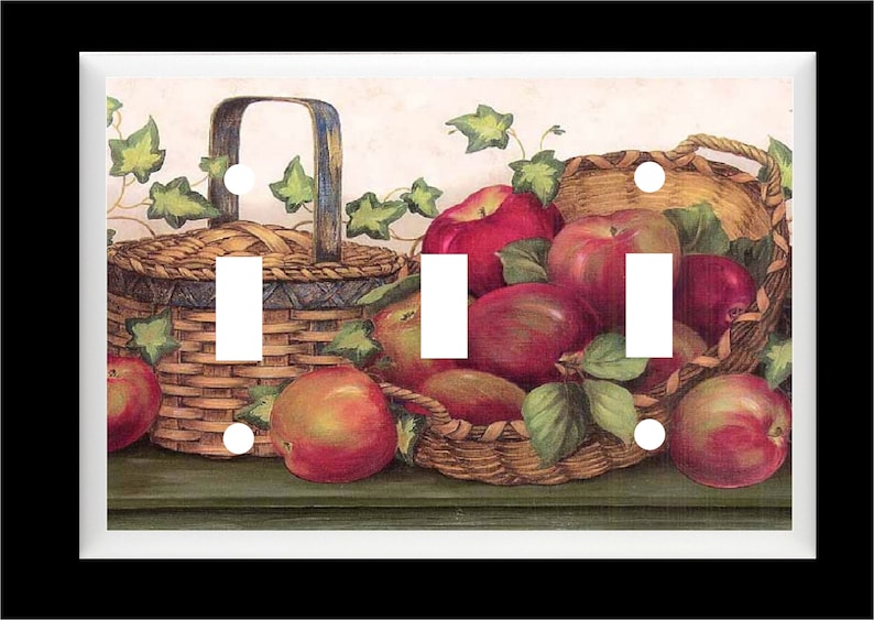 APPLE BASKET #1 Country Kitchen Fruit Light Switch Cover Plate or Outlet Home Decor TRIPLE LIGHT P5