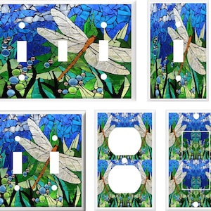 DRAGONFLY 3 Light Switch Cover Plate or Outlet   Home  Decor inspired by stained glass art