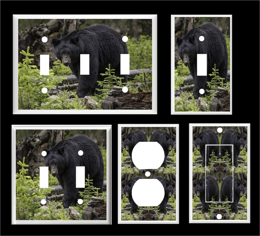 BLACK BEAR in the Woods # 3 Light Switch Cover Plate or Outlet Home ...