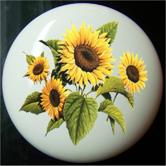 Sunflower 1 Yellow Floral Ceramic Drawer Or Cabinet Knobs Etsy