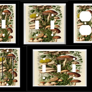 VINTAGE MUSHROOMS BOTANICAL Toadstools Light Switch Cover Plate or Outlet   Home Decor