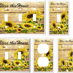 Country Sunflowers Bless this House k1 image Light Switch Cover Plate or Outlet  Home Decor