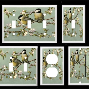 CHICKADEE BIRD on a Apple Blossom Branch  Light Switch Cover Plate  Home Decor