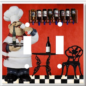 Wine Chef Wine Bottles Red Tone Background  Light Switch Cover Plates k 1 Kitchen Home Decor  Multiple Sizes You Pick Plate size